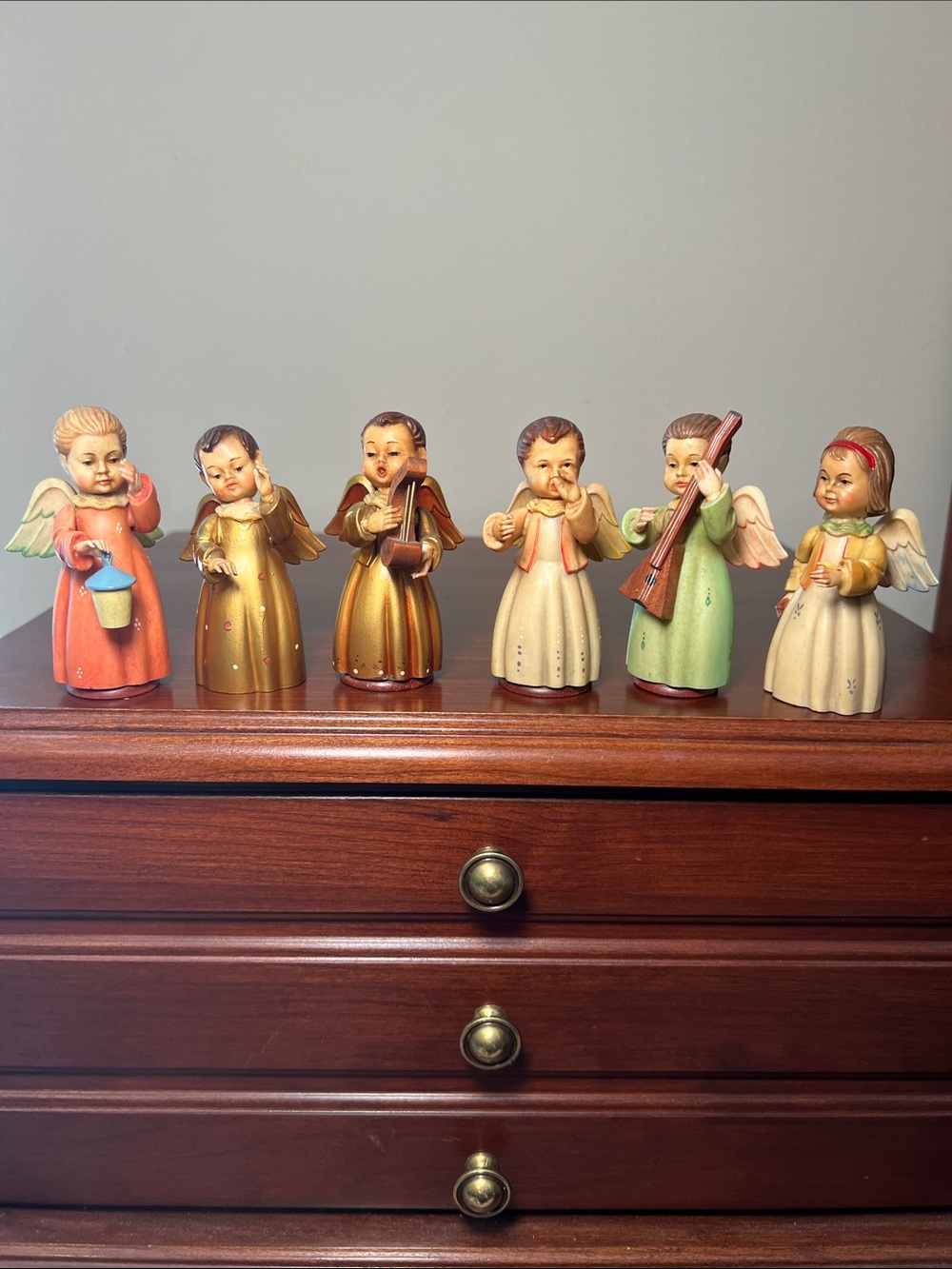 Vintage Christmas Anri Italy Wood and Porcelain Handcrafted Angel Choir Caroler
